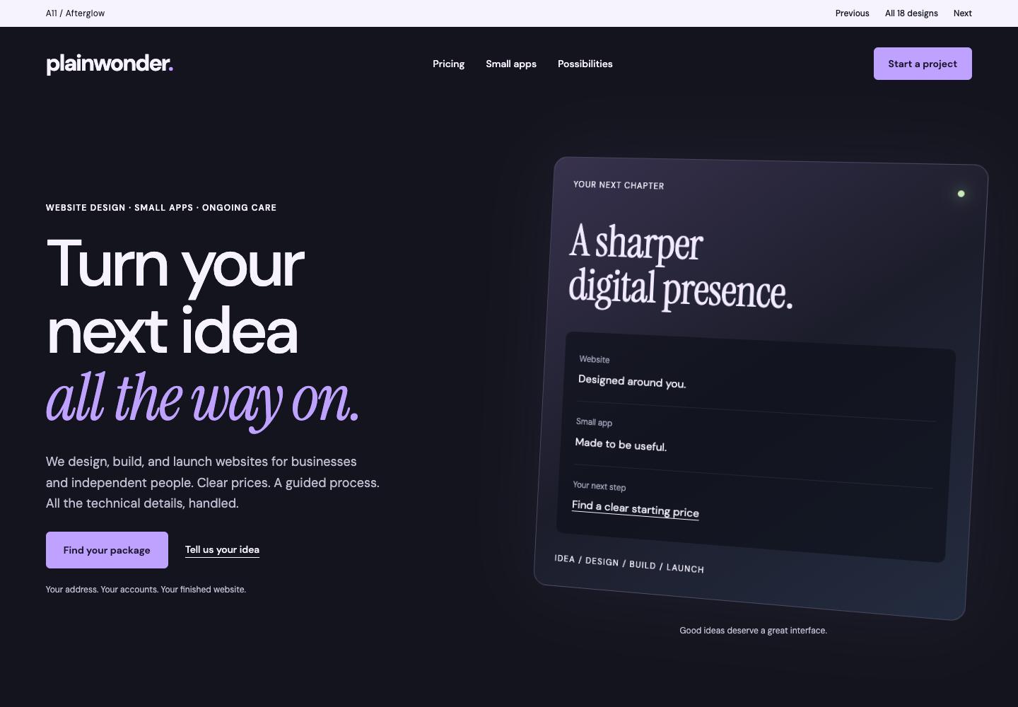 Afterglow homepage design preview