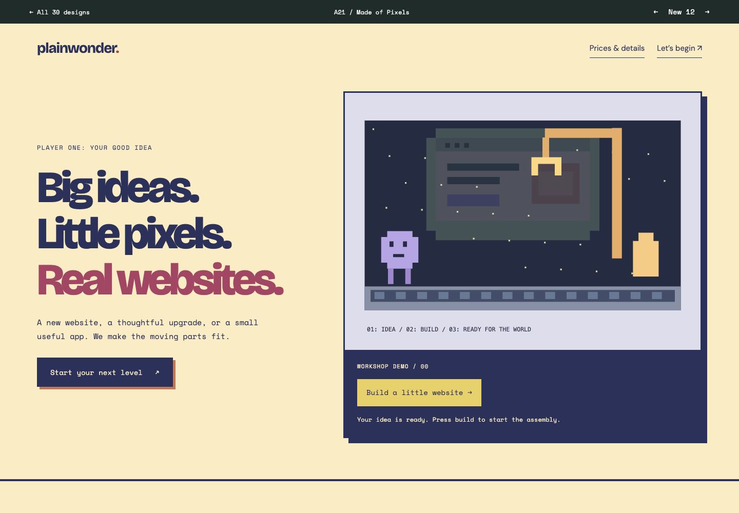Made of Pixels homepage preview
