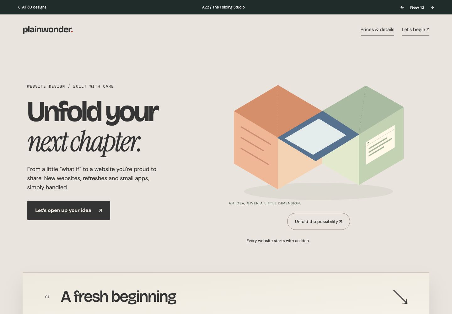 The Folding Studio homepage preview