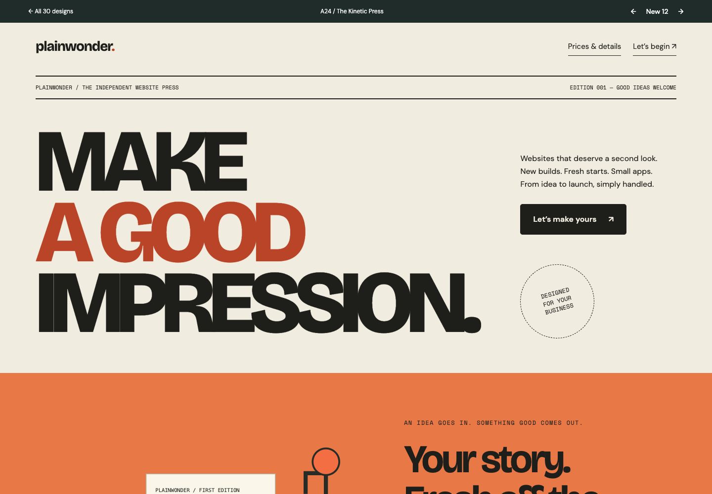 The Kinetic Press homepage preview