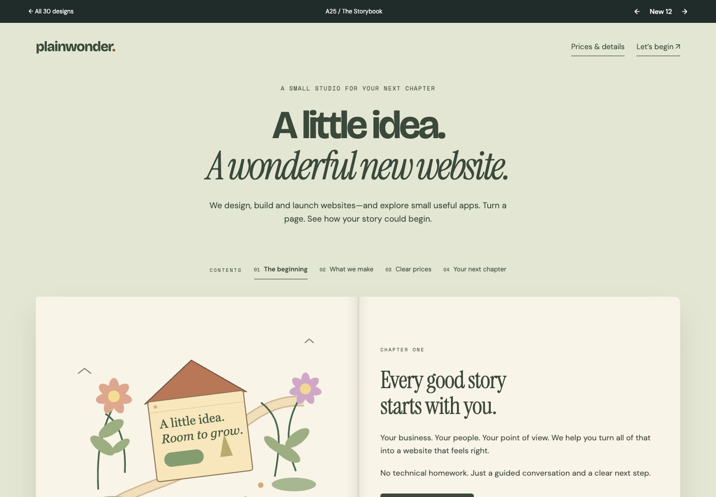 The Storybook homepage preview