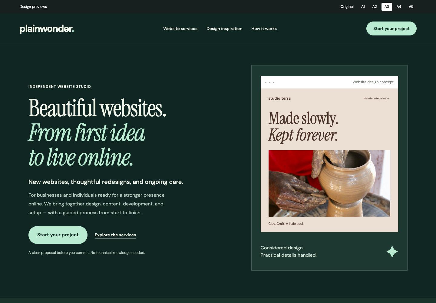 Quietly exceptional homepage design preview