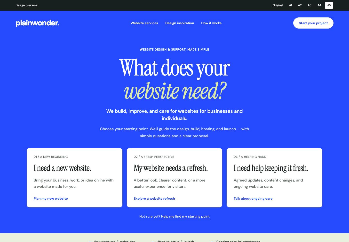 Start with what you need homepage design preview